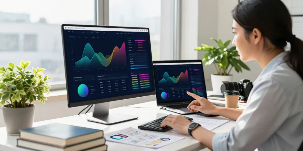 Marketing strategist analyzing data on the best websites to buy organic web traffic.
