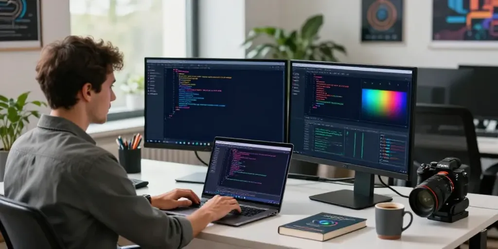 Developer optimizing instant indexing tools in a modern tech workspace