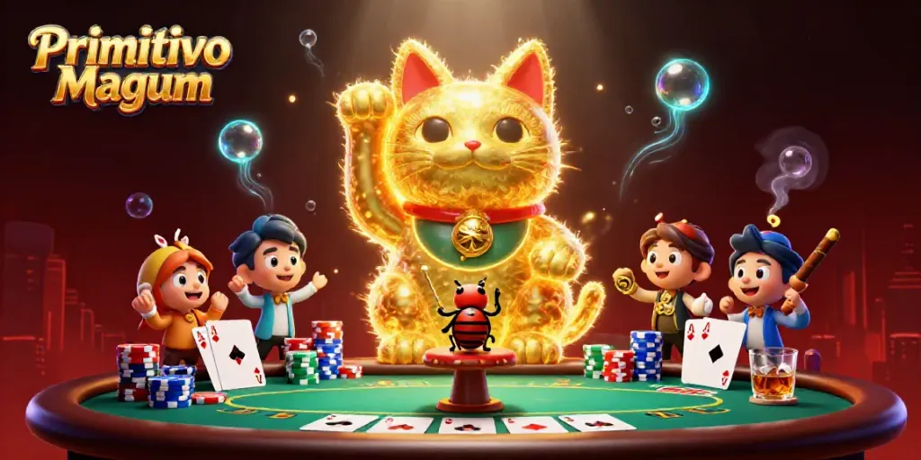 Experience the excitement of Primitivo Magnum with vibrant casino elements and dynamic characters.