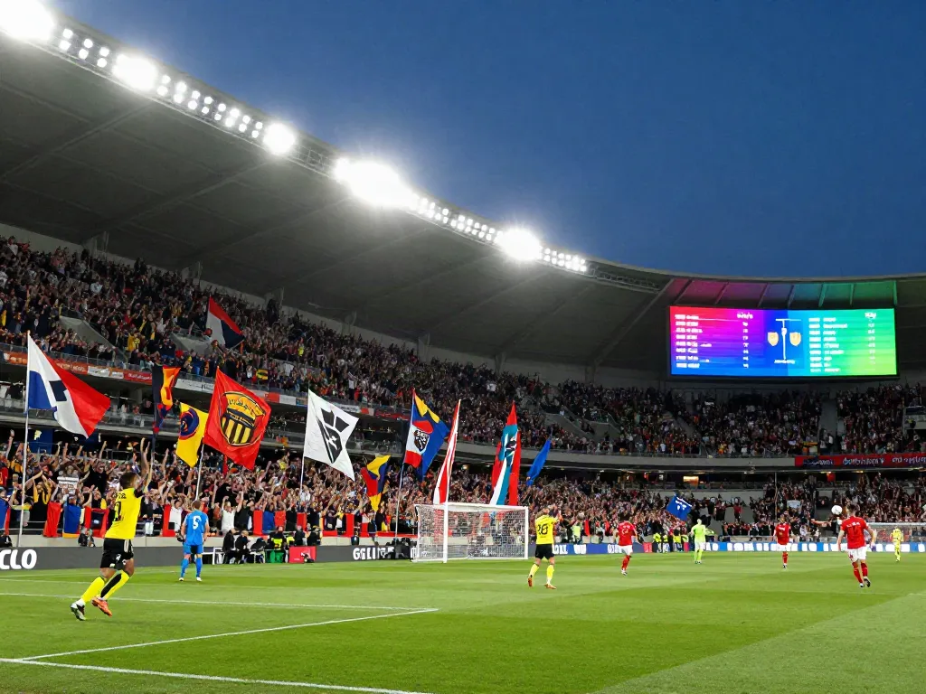 Exciting moment at a soccer match showcasing TOP10สนาม with fans cheering and players in action.