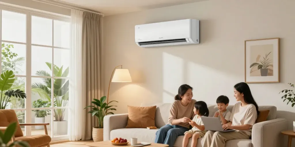 Cozy living room featuring a stylish mini split ac unit enhancing comfort and modern aesthetics.