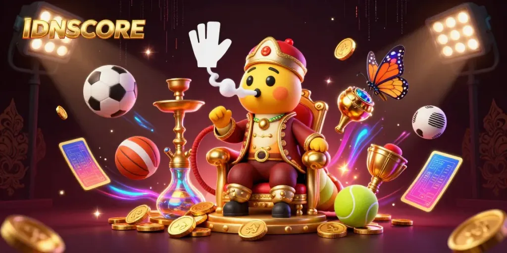 Experience IDNSCORE with this vibrant casino scene displaying dynamic sports and gaming elements forming an engaging atmosphere.
