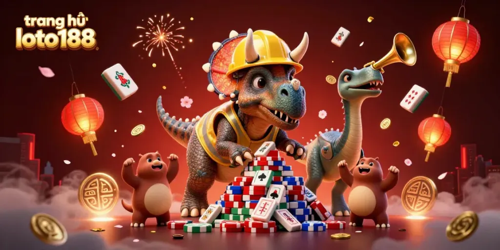 Experience the dynamic energy of trang chủ loto188 with 3D animated casino characters celebrating a jackpot.