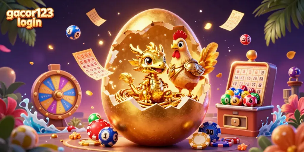 Experience the thrill of gacor123 login with a golden dragon and casino elements in this vibrant casino illustration.