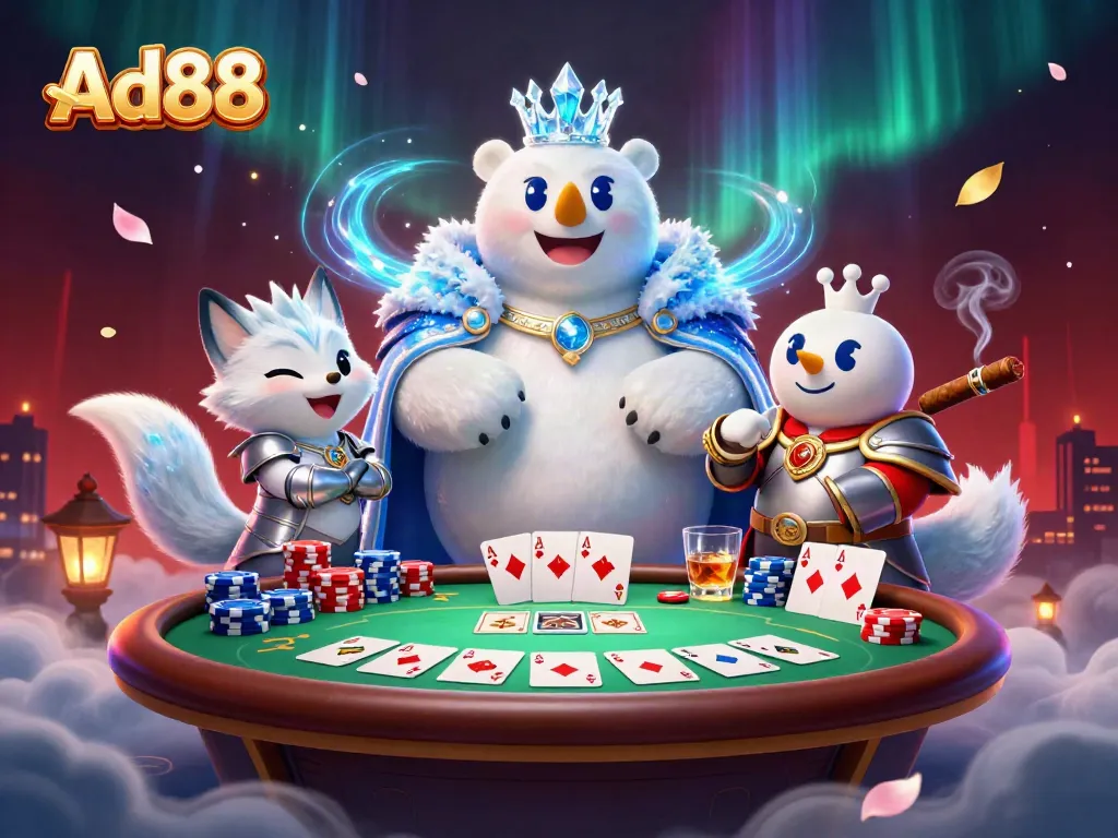 Ad88 players engaging in thrilling poker gameplay with vibrant characters and exciting casino elements.