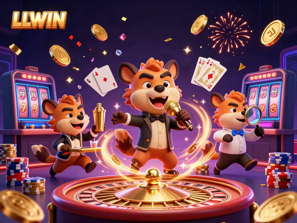 Enjoy thrilling plays at LLWIN with dynamic casino activities featuring 3D cartoon hyenas in a vibrant club scene.