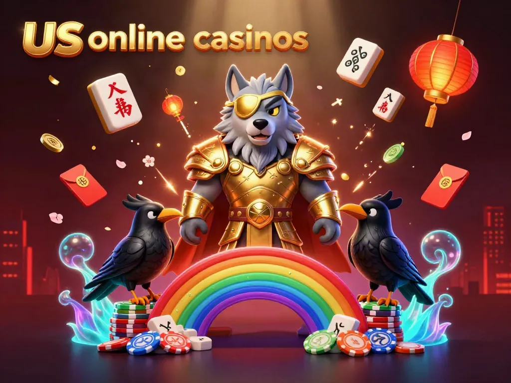 Engage with us online casinos featuring a majestic wolf and ravens in a vibrant 3D scene.