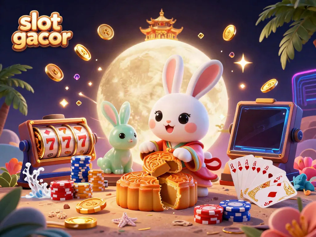 Engage with the vibrant slot gacor world featuring a moon rabbit surrounded by casino elements.
