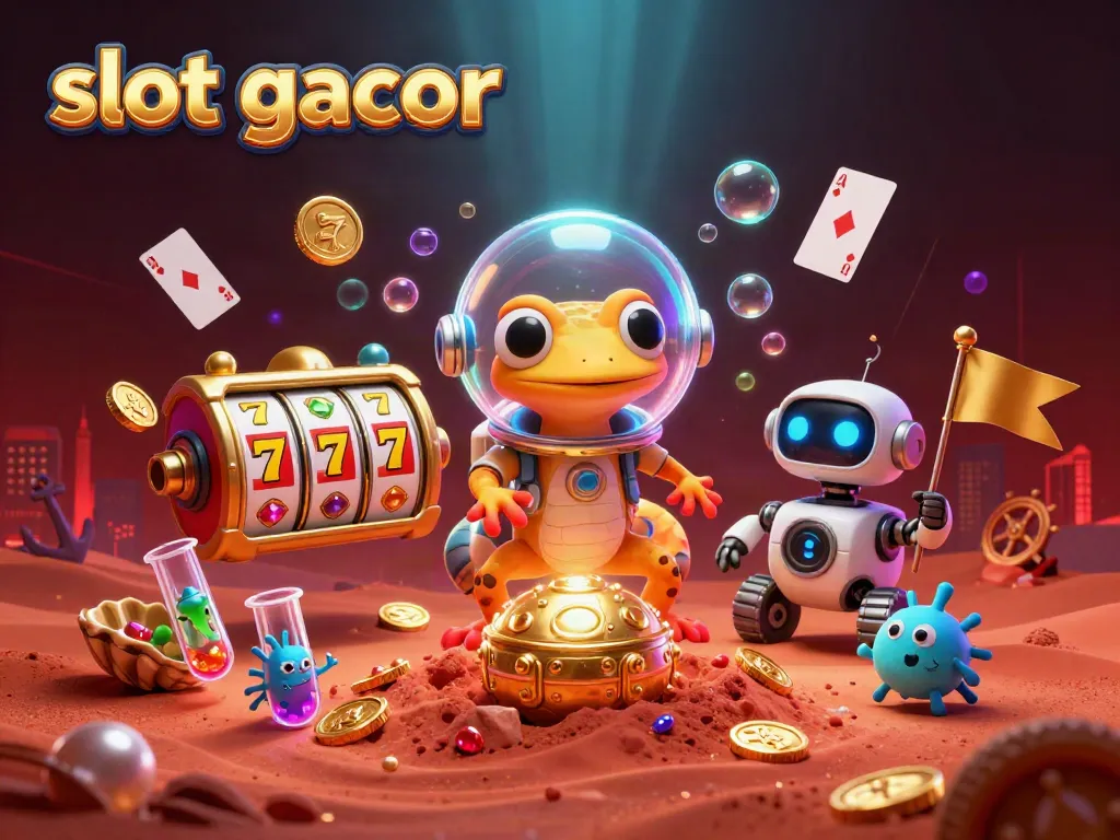 Experience thrilling wins with slot gacor in this vibrant 3D illustration featuring a whimsical casino scene.