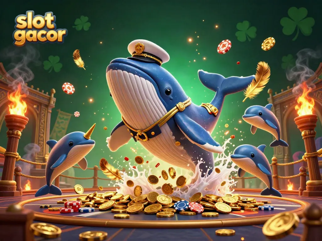 Experience the thrill of slot gacor with a vibrant 3D illustration featuring casino elements and characters.