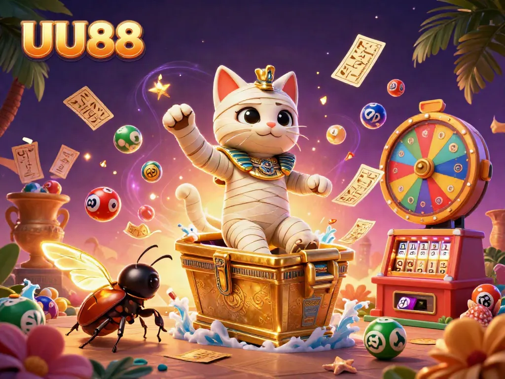 Experience exciting gameplay at UU88 with a colorful 3D casino illustration featuring unique characters.